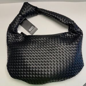 NWOT Braided Black Purse Satchel Vegan Faux Leather Woven Knot Bag Loreen Classy